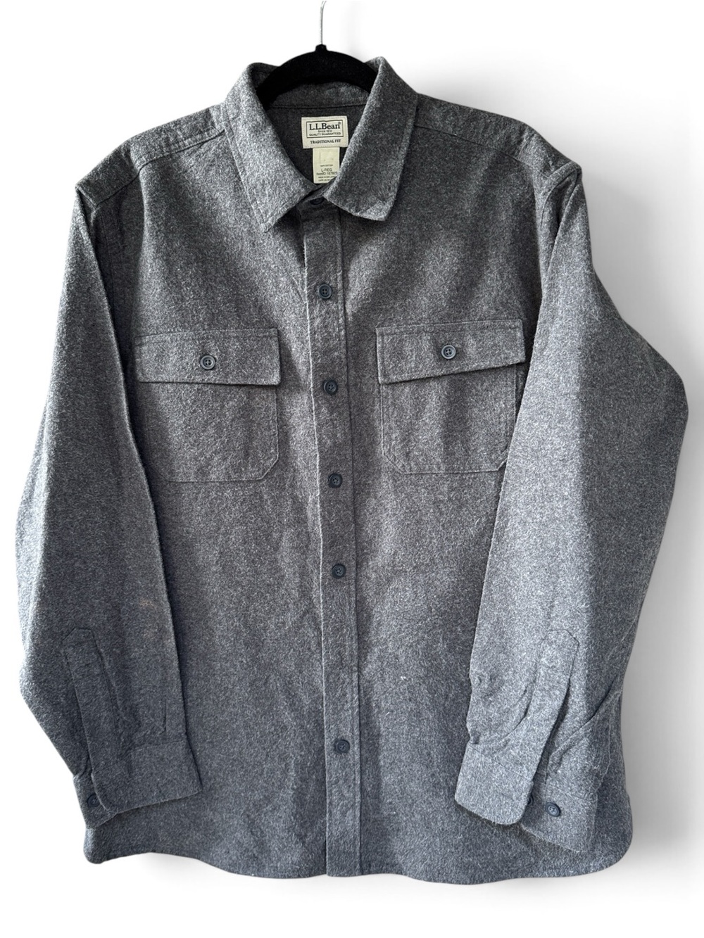 L.L. Bean Men's Charcoal Gray Button-Front Shirt Jacket cotton